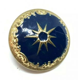 Antique Art Nouveau Star Enamel Brass Button 19.  23mm