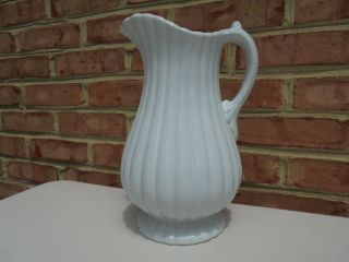 Old Antique Jw Pankhurst White Ironstone Full Ribbed Large Water Pitcher 11 1/8 "