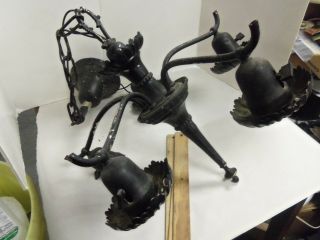 Vintage Painted Black Brass 5 Arm Chandelier Hanging Light Fixture Parts Repair