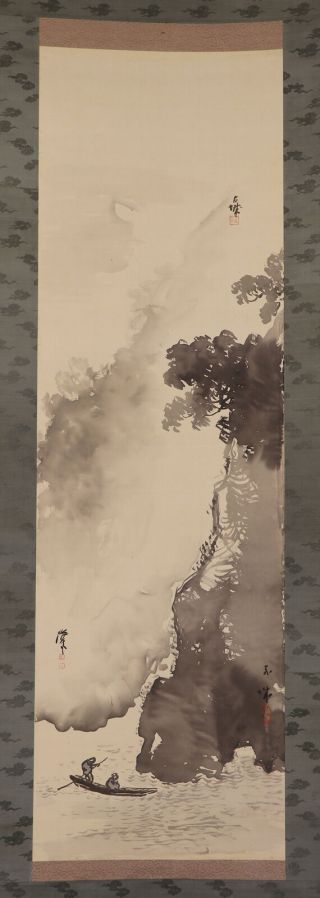 Japanese Hanging Scroll Art Painting Sansui Landscape Asian Antique E7765