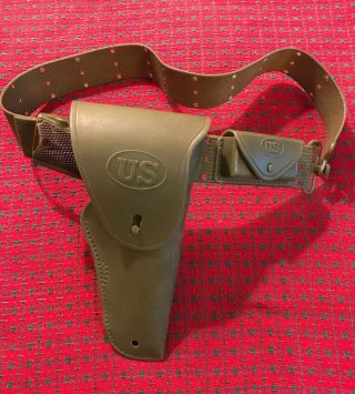 Vintage Marx Toys Us Army Toy Pistol And Holster Set With Belt Ammo Pouch.
