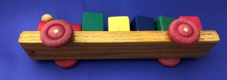 Vintage Train Pull Toy Wooden Wood Blocks & Box Red Seal Novelty 1940s 3