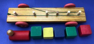 Vintage Train Pull Toy Wooden Wood Blocks & Box Red Seal Novelty 1940s 4