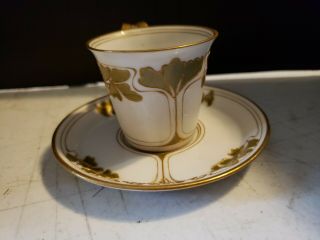 Vintage Kpm Gold Embossed Leaf Pattern Tea Cup Saucer Set