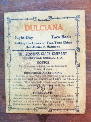 Sessions Dulciana 8 Day Inlaid Mantel Clock Runs & Chimes Great 8