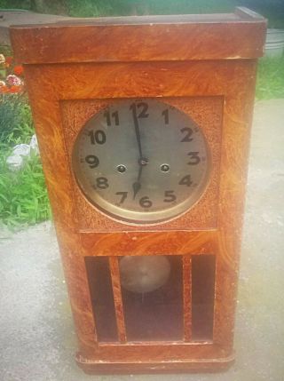 Antique/vintage Junghans Wall Clock,  Pendulum,  Gong Burl Wood Veneer Box Germany