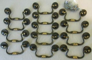 13 Vintage Metal Brass? Drawer Chest Pulls Cabinet Dresser Door Handles W Screws