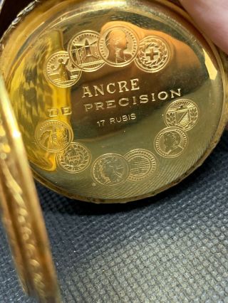 Vintage Arnex Incabloc Ancre De Precision 17 Rubis Pocket Watch Running Swiss 8