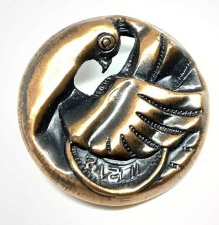 Antique Signed 11 - 11 - 12 Native American Copper Bird 28.  36mm Rare Button