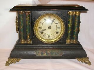 Antique Waterbury Shelf / Mantle Wood Clock - Good Springs