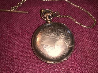Vintage Hampden Champion Pocket Watch With Chain.  Dueber 10 K Plate Case