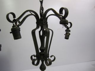 Antique Vtg Gothic Victorian Tudor 5 Bulb Steel Ceiling Chandelier Light Fixture