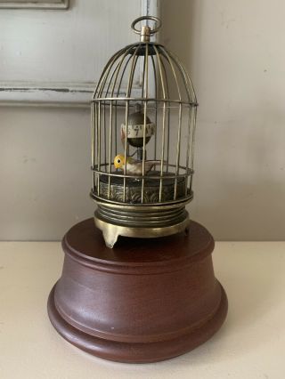 Vintage Automaton Bird In Cage Clock Mechanical Animated J Kaiser Style