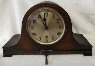 Vintage Striking Mantel Clock & Key Ideal For Restoration.