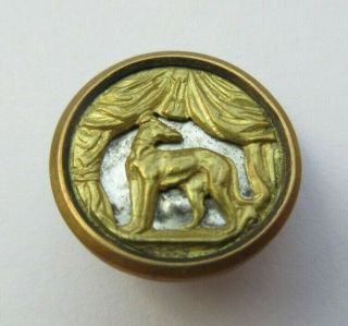 Antique Vtg Victorian Mirror Back Metal Picture Button Whippet Dog (d)