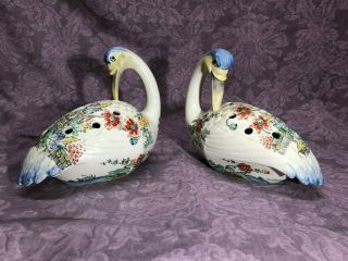 Vintage Crane Bird France Porcelain De Paris Flower Holders Rare