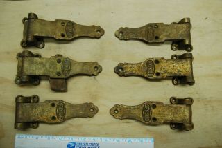 6 Pc Antique Primitive Solid Brass " Dry - Kold " Ice Box Strap Hinges Heavy Duty
