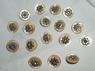 Vtg.  Buttons - M.  O.  P.  W/ Metal Faceted Star Design Center - Diam.  1/2 " - Qty.  17