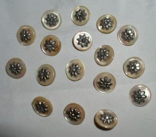 VTG.  BUTTONS - M.  O.  P.  W/ METAL FACETED STAR DESIGN CENTER - DIAM.  1/2 