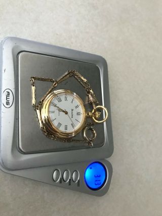 Bulova 10k Gold Plated Pocket Watch W/gold Filled Fobchain,  Runs Freeship,  4998