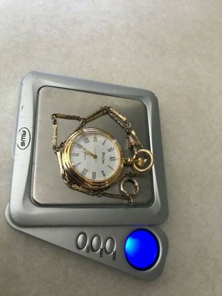 Bulova 10k Gold Plated Pocket Watch w/Gold Filled FobChain,  Runs FREEship,  4998 2