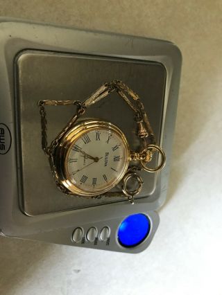 Bulova 10k Gold Plated Pocket Watch w/Gold Filled FobChain,  Runs FREEship,  4998 4