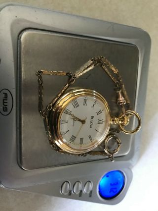 Bulova 10k Gold Plated Pocket Watch w/Gold Filled FobChain,  Runs FREEship,  4998 7
