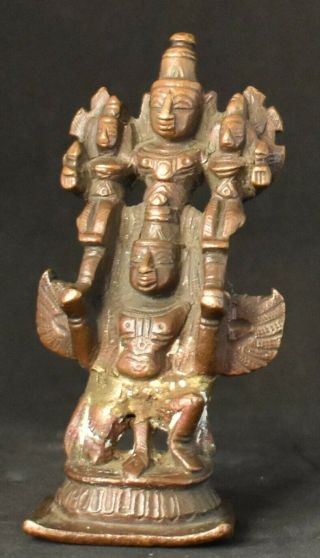 India Antique Vishnu Consorts Garuda Bronze 3.  75 Inches