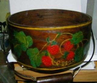Vintage Bent Wood Bucket Painted,  Signed,  Dated Old Wood Boxes - John Squire Boston