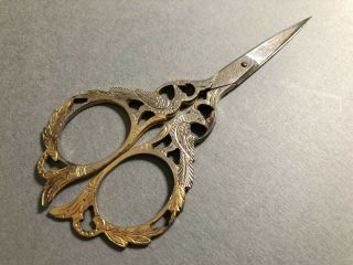 Sign Ed Wusthof Solingen Antique Sewing Scissors Chatelaine Bird Flower Deco 102