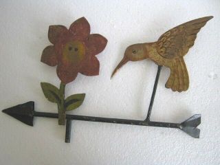Old Iron Weather Vane Bird And Flower Weathervane