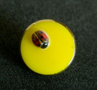 Vintage Glass Realistic Lady Bug On Yellow Button So Sweet