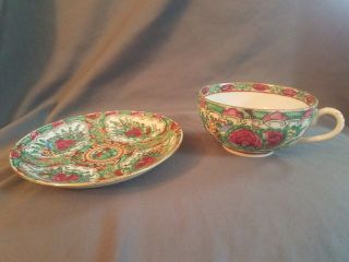 Antique Chinese Rose Medallion Canton Tea Cup & Saucer 1