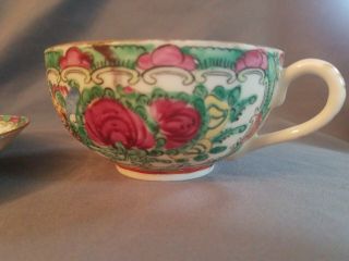 Antique Chinese Rose Medallion Canton Tea Cup & Saucer 1 3