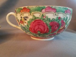 Antique Chinese Rose Medallion Canton Tea Cup & Saucer 1 4