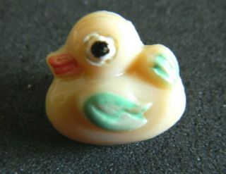 Realistic Vintage Glass Kiddie Button Duck Bird W Painted Highlites