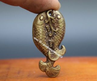 4.  5 CM China Pure Bronze Copper Double carp Fish Animal Amulet Pendant Necklace 2