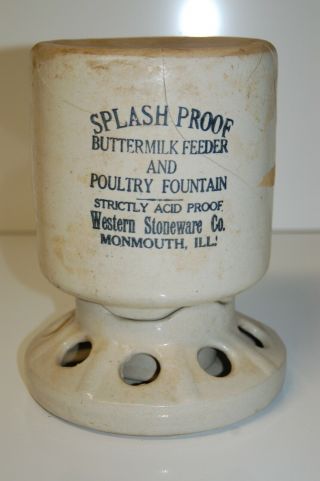 Vintage Western Stoneware 10 3/4 " Buttermilk Feeder & Poultry Fountain Waterer