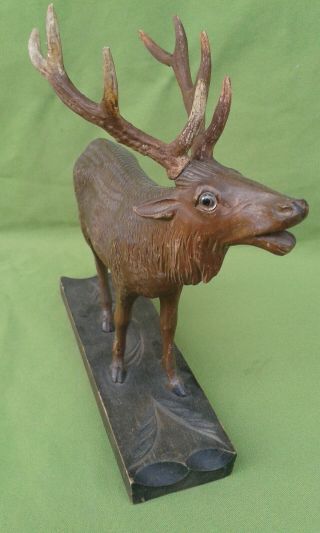 Vintage Black Forest Wood Carved Deer Stag Statue