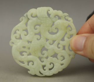 Old Chinese Natural Jade Hand - Carved Dragon And Phenix Pendant