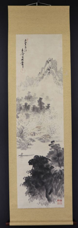 JAPANESE HANGING SCROLL ART Painting Sansui Landscape Asian antique E7440 2
