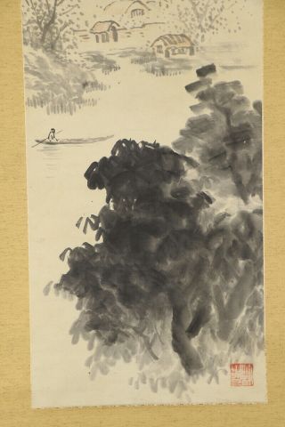 JAPANESE HANGING SCROLL ART Painting Sansui Landscape Asian antique E7440 5
