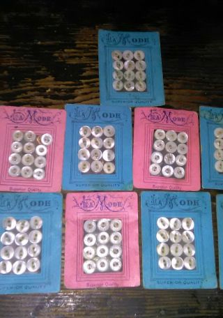 Antique White Baby Buttons On Cards 10 Pink Blue La Mode Sewing Advertising