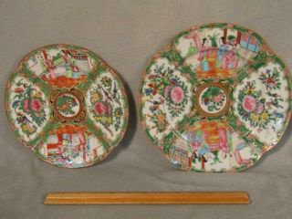 2 Antique Chinese Export Rose Medallion Lozenge - Shaped Plates