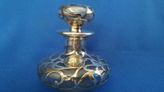 Heavy Sterling Silver Overlay Antique Glass Alvin Perfume Bottle With Stopper