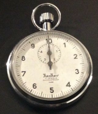 Vintage Hanhart Stopwatch 7 Jewels 1/10 Sec Shockproof Made In Germany