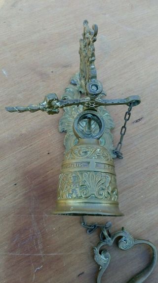 Solid brass door bell,  vintage style,  pull chain,  ornate.  7x3 inch backplate. 2