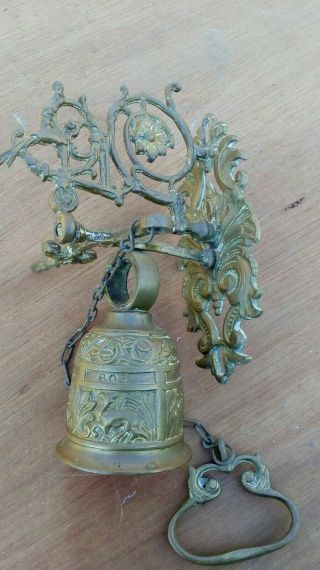 Solid brass door bell,  vintage style,  pull chain,  ornate.  7x3 inch backplate. 4