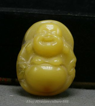 Chinese Ancient Beeswax Hand - Carving Happy Laugh Maitreya Buddha Amulet Pendant