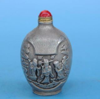 Old Chinese Cooper - Plating Silver Hand - Carved Immortal Snuff Bottle A02